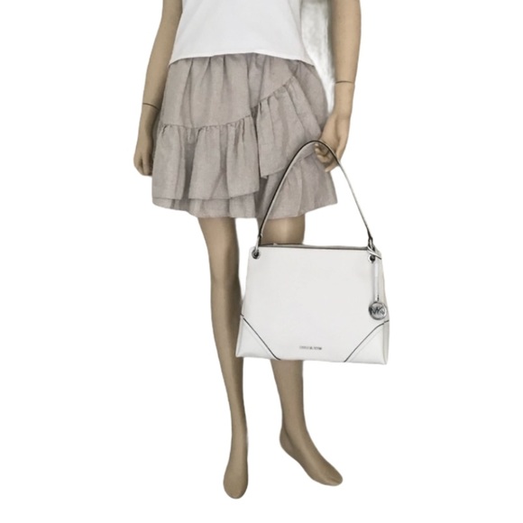 New Michael Kors MK Nicole Medium Shoulder Bag Tote Purse Vanilla White - Picture 2 of 14
